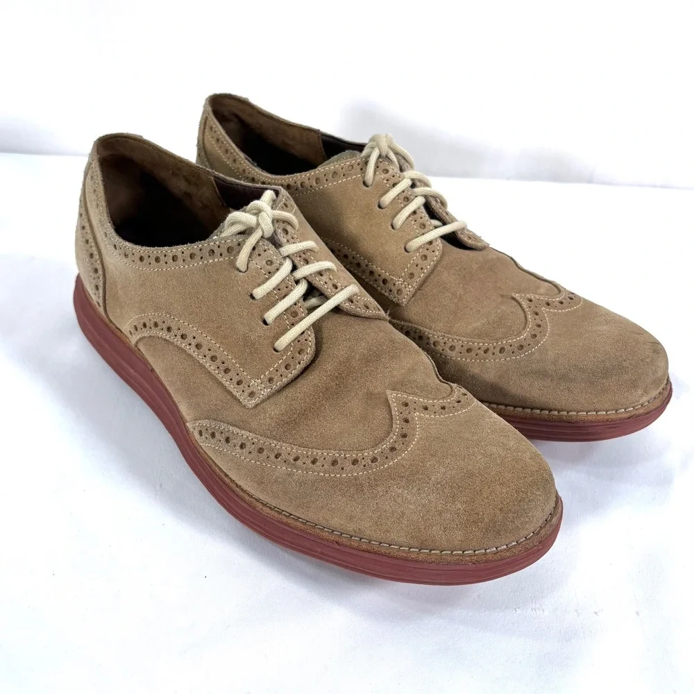 Cole‎ Haan LunarGrand Wingtip Oxford Tan Suede C10228 Mens 10.5 M